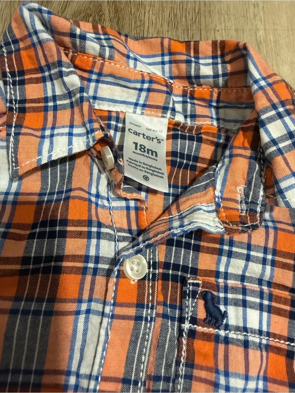 Carter's Orange Navy White Plaid Button-Down Shirt